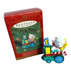 VTG Hallmark Baby’s First Christmas Bear Train Collectible Christmas Ornament
